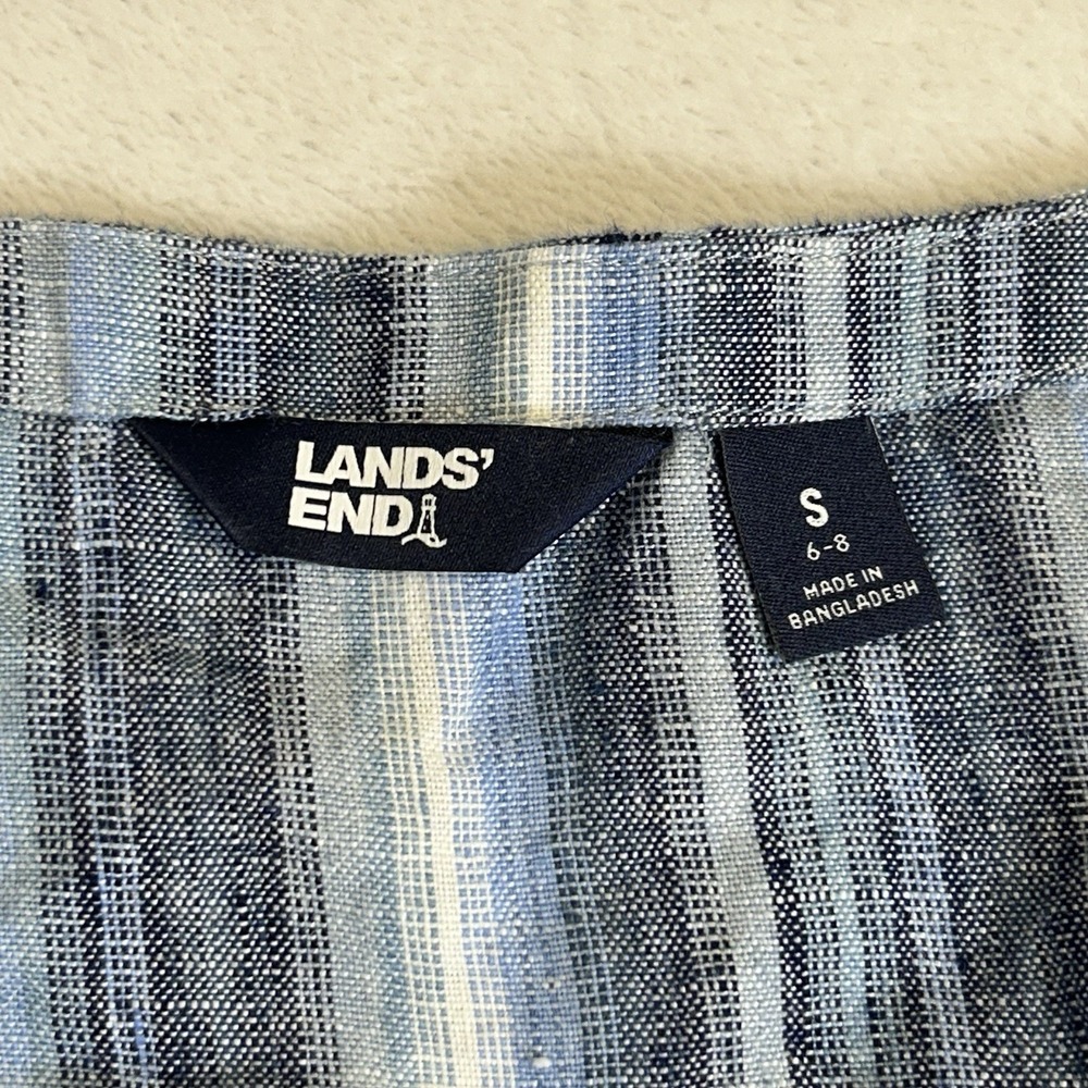 Lands End Blue Striped 100% Linen Scoop Neck Maxi Dress Size Small (6-8) - Picture 3 of 9